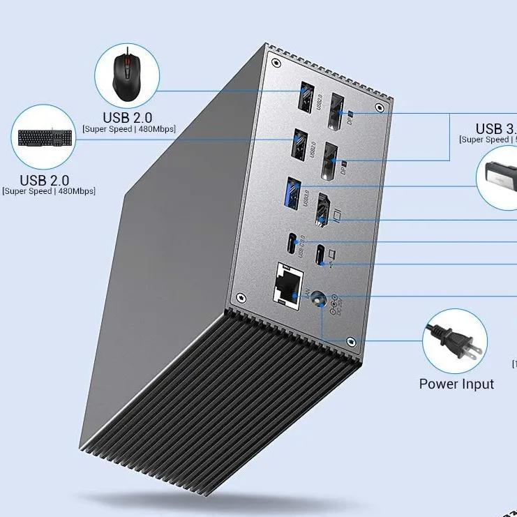 USB C Док-станция Тройной Дисплей 4K для DP MST PD 100 Вт Гигабитный Ethernet Алюминиевая В наличии Карта SD