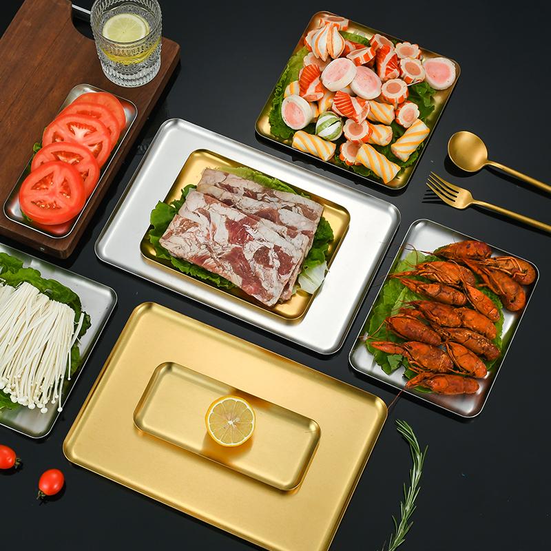 304 Stainless Steel Rectangle Serving Tray Restaurant Fish BBQ Sushi Food Plate Kitchen Baking Dish Snack Dessert Storage Tray
