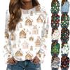 Women's Casual Fashion Christmas Print Long Sleeve Round Neck Pullover Top Blouse Sweatshirt