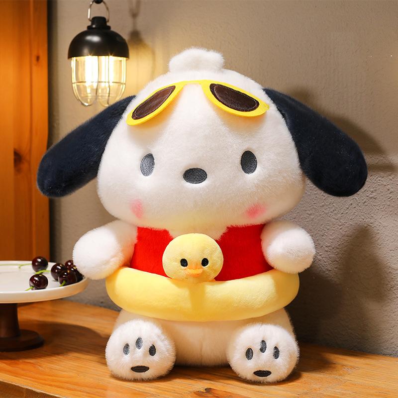 New high-quality summer swimming ring Pacha dog cartoon plush toy beach sunglasses doll rag doll