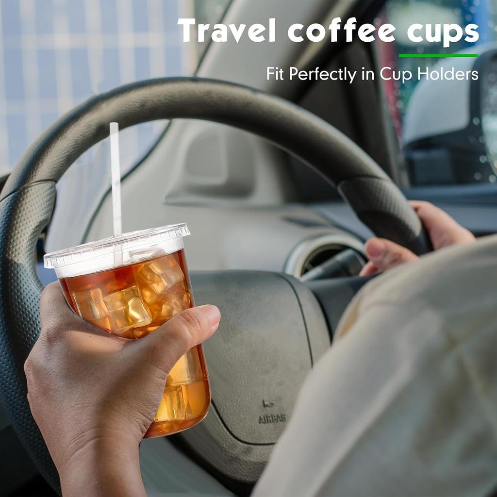 50 наборов прозрачных пластиковых стаканов с крышками и соломинками, одноразовые стаканы для холодного кофе, прозрачные стаканы для питья для холодных напитков, сока, смузи, прозрачный ПЭТ-стакан для