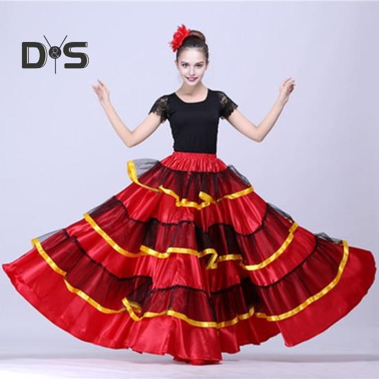 Женская макси-юбка с эластичной резинкой на талии, многослойная юбка-торт, красная, черная, 360-градусная негабаритная юбка, одежда для выступлений на сцене