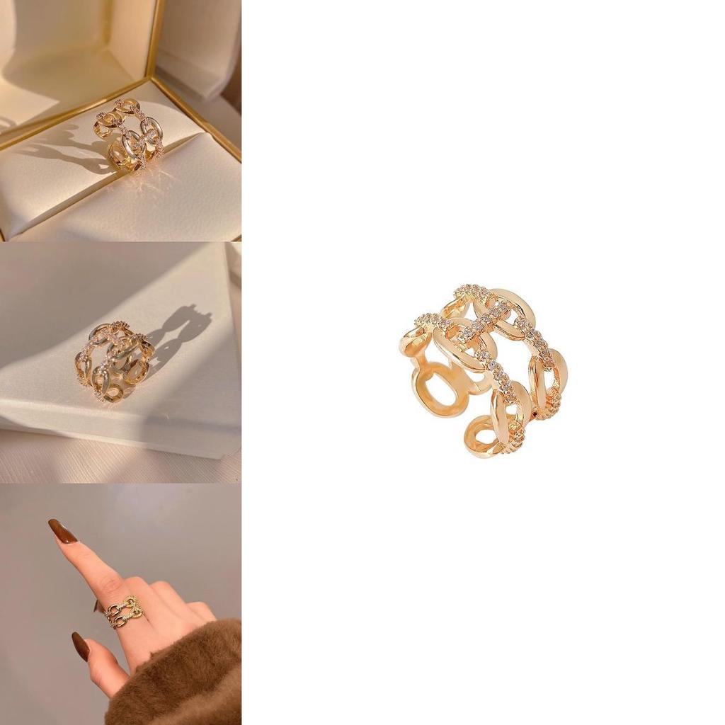 Elegant Adjustable Copper Ring With Geometric Design And Sparkling Zirconia For Women