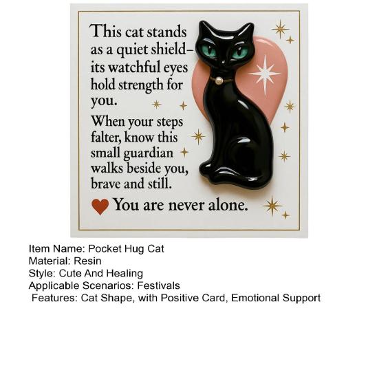 Pocket Hug Medieval Black Cat with Positive Card Emotional Support Pocket Black Kitten Token Animal Decoration Inspirational Gift
