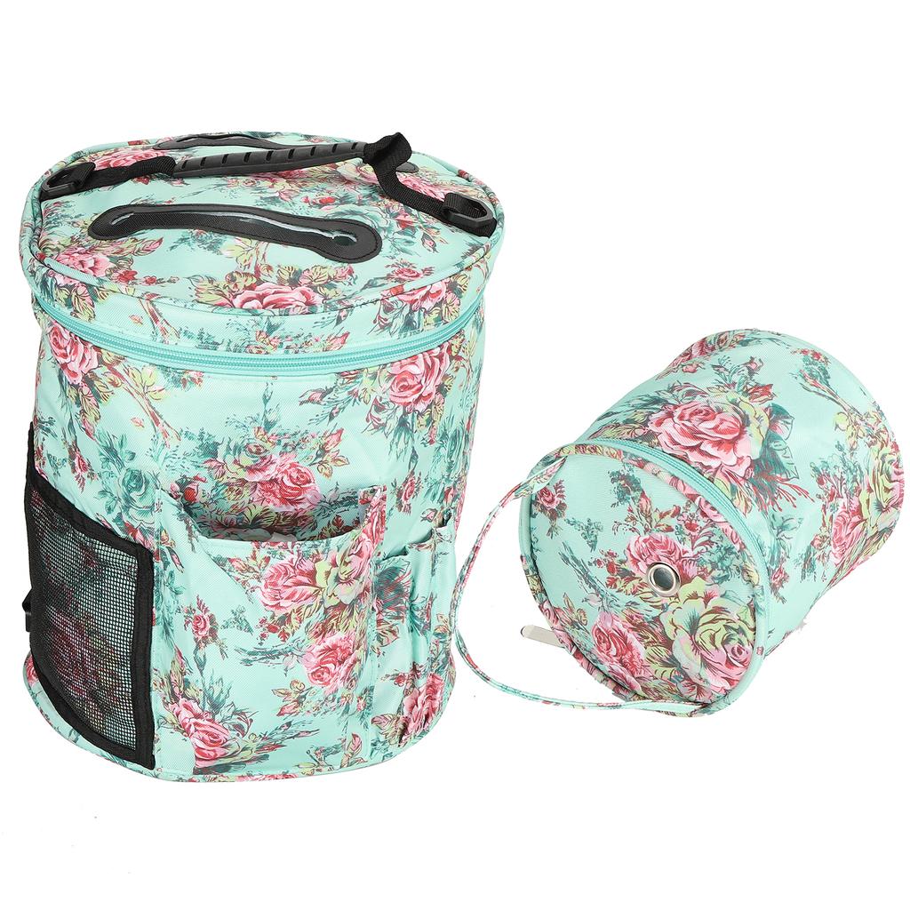 2Pcs Storage Bag 600D Oxford Cloth Printing MultiPocket Hand Strap Cylinder Shape Package(Green
