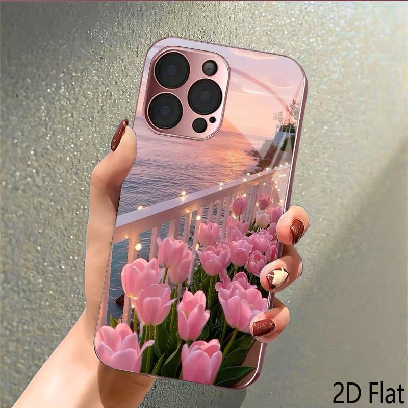 Розовая гирлянда из фонариков 2D Плоская Для iPhone17 18 16 15 14 13 12 11 Pro Max XS XR 8 7Plus Чехол для телефона Ударопрочный Защитная задняя крышка