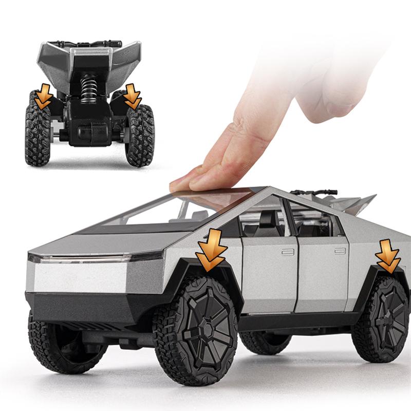 1/24 Tesla Cyber Toy Truck Pickup Alloy Car Model Diecasts Metal Toy Off-road Vehicles Car Model Simulation Sound and Light Kids Gifts