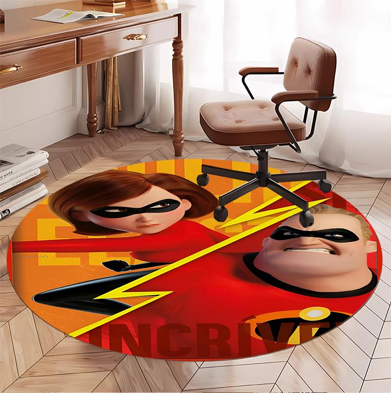 Incredibles Pattern Round Rug, Indoor/Outdoor Mat, for Picnic, Gameroom, Bedroom, Office, Living Room, Home Decor Carpet, Birthday Gift