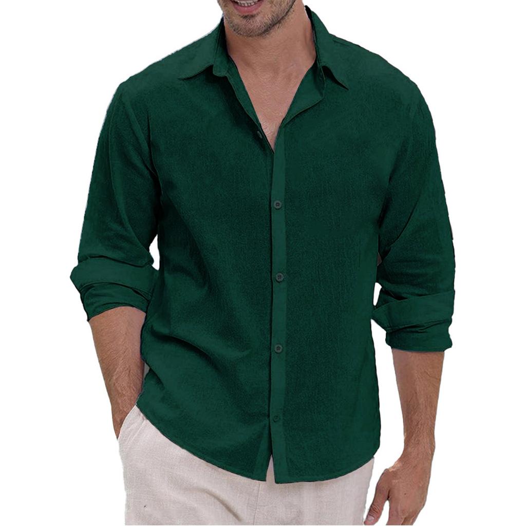 Men's Hawaii  Summer New Loose Solid Long Sleeve Shirt Cardigan Beach Shirt