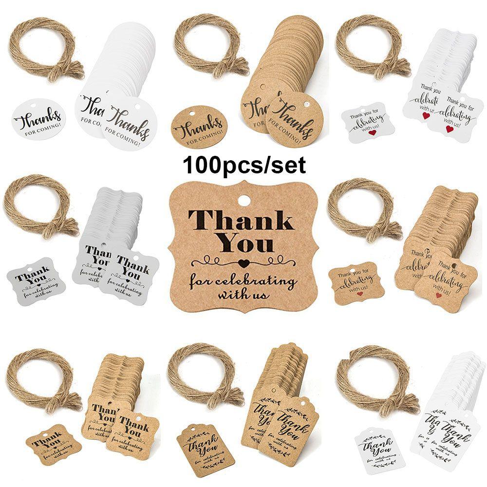 100pcs Cards Wedding Party Luggage Handmade Thank you Hanging Label Jute Twine Kraft Gift Tags