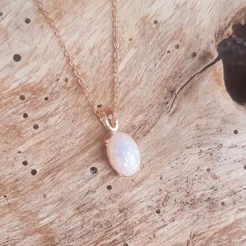 Богемное овальное белое, синее ожерелье с подвеской из искусственного опала для женщин и девочек, вечерние гламурные украшения, обручальное кольцо, аксессуары