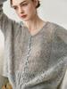 Women's V-Neck Hollowed Cashmere Cardigan - Loose Fit Autumn 2025 Cover-Up Pullover