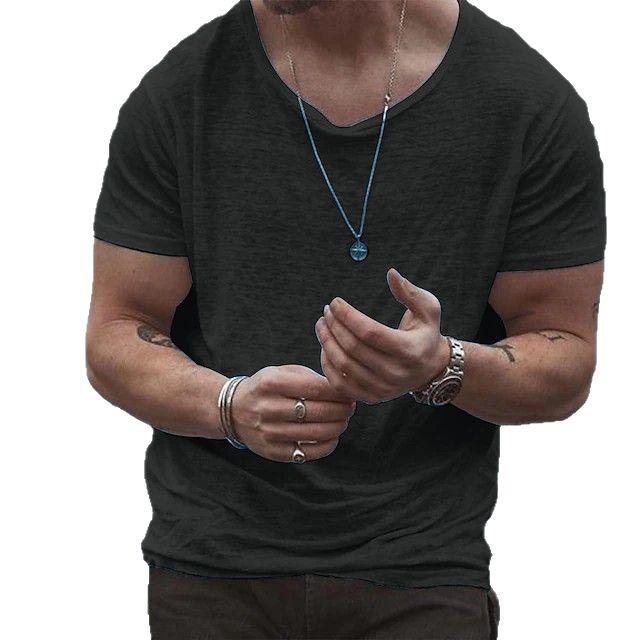 Мужская футболка из хлопкового слюба с коротким рукавом, модная повседневная футболка больших размеров для мужчин