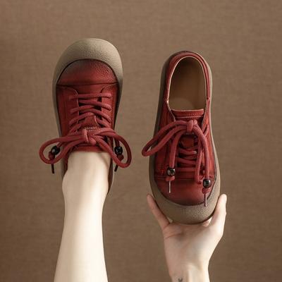 Женская обувь на один ботинок, Универсальная обувь в стиле ретро, Круглая плоская подошва, Ретро студенческие кеды для женщин