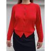 Miss Biggie European and American Plus Size Slimming Comfortable and Versatile Shell Button Round Neck Long Sleeve Cotton Blend Knit Cardigan