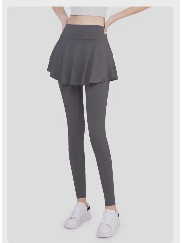 High Waist Tummy Control Fake Two-Piece Skirted Yoga Pants for Women - Nude Coverage & Exposure-Preventing Running Fitness Wear