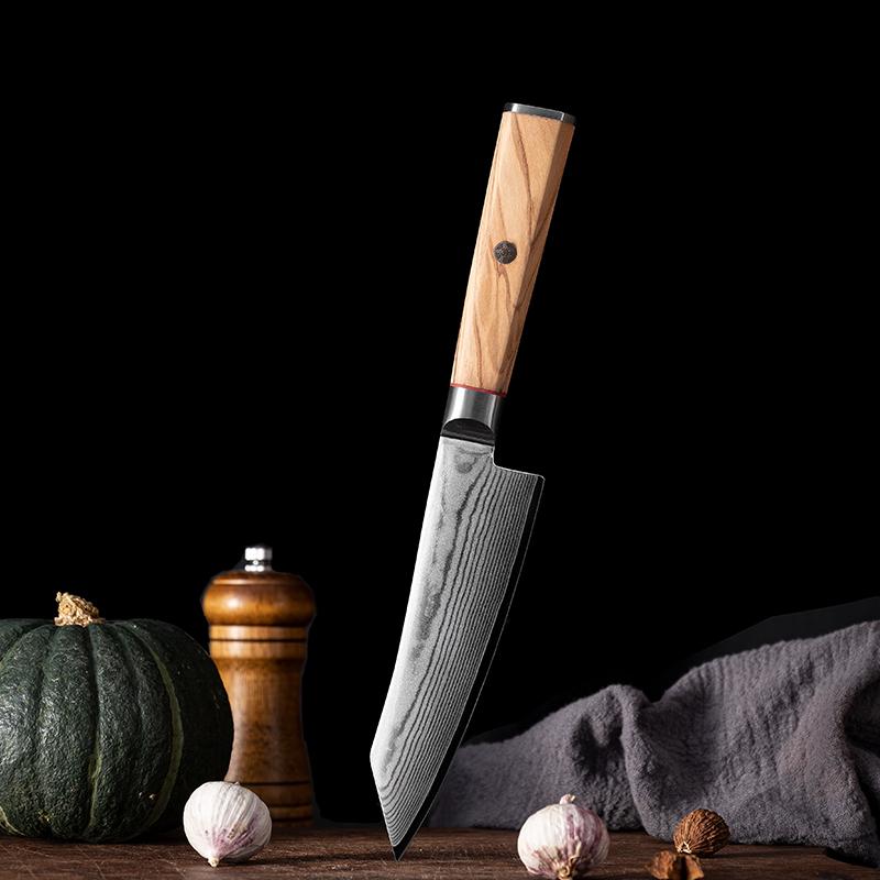 7 Inch Kiritsuke Knife Hexagonal Olive Handle 67 Layer Damascus Steel AUS-10 Blade Chef Cleaver Slicing Japanese Kitchen Knives