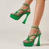 New Green Ankle Strap Platform Sandals Women Summer Fashion Narrow Band Open Toe Strange High Heels Party Prom Shoes