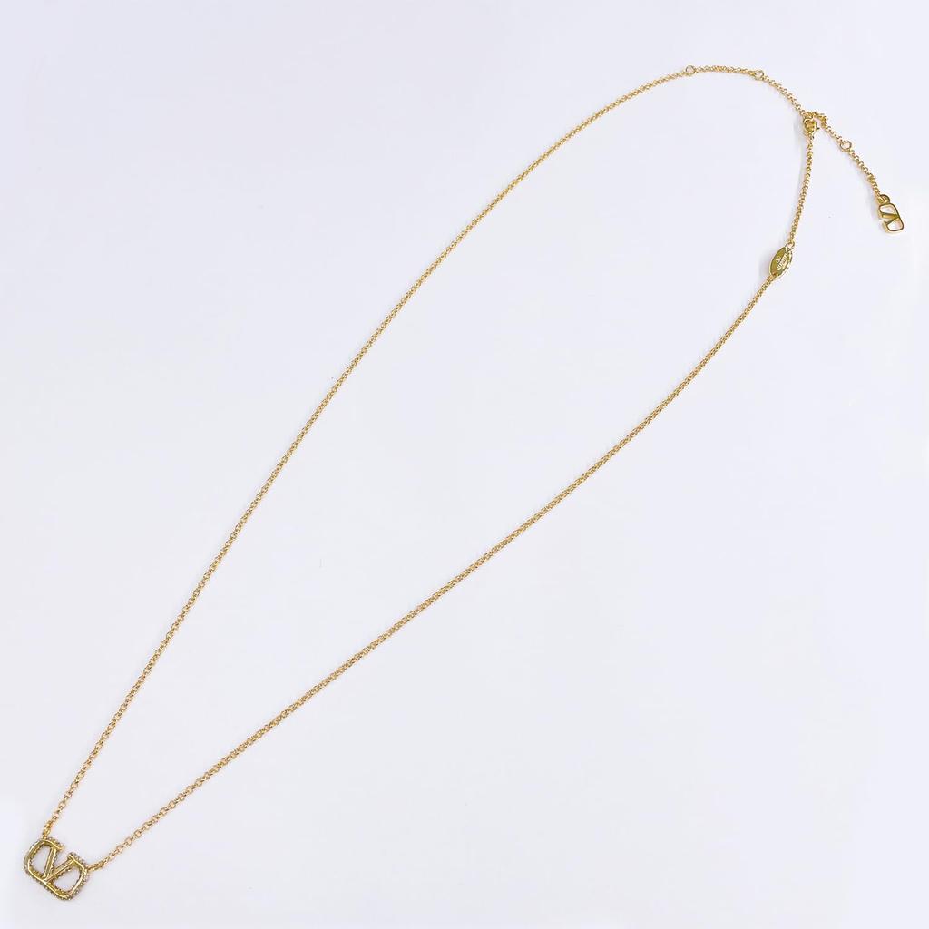 V Logo Signature Metal Crystal Necklace Pendant 5W2J0Q37 YCW MH5 [Valentino] Gold/Clear [Item]
