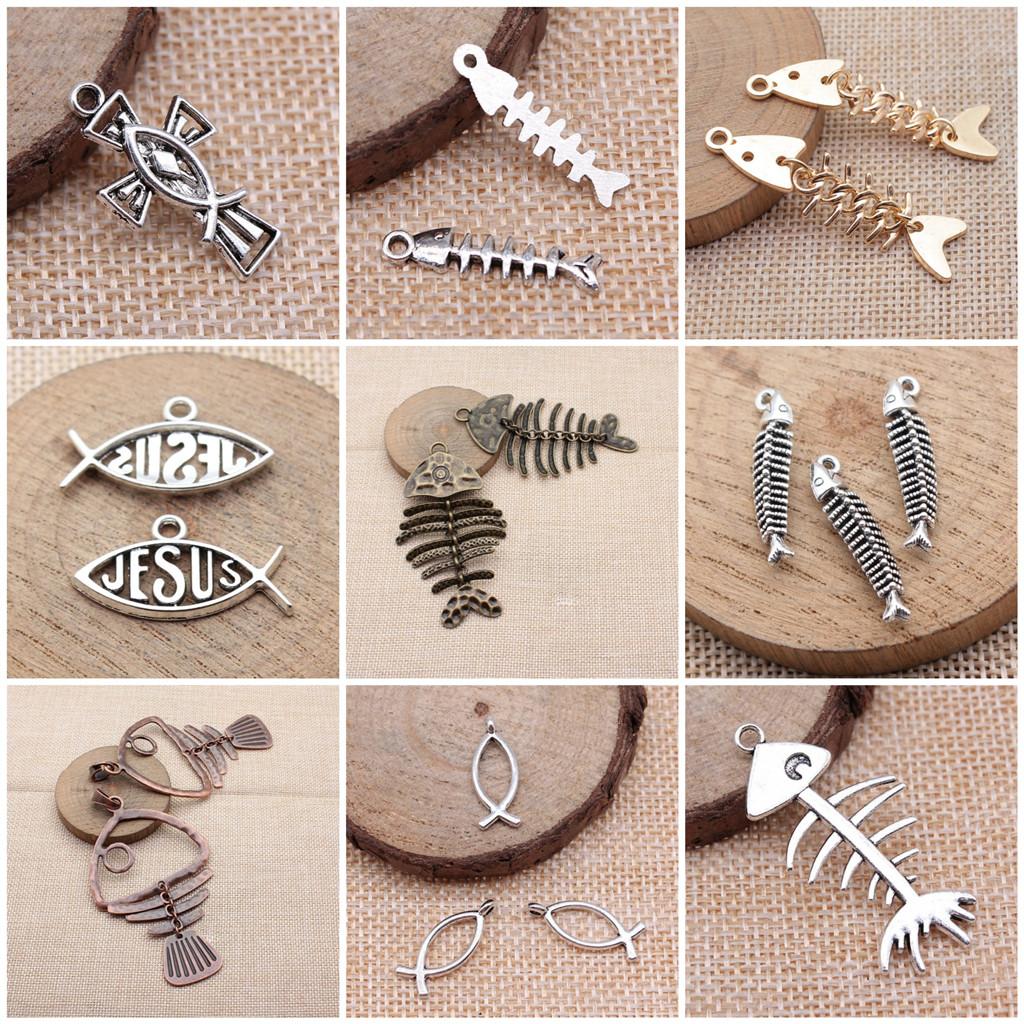 Fish Bone Shaped Charms Pendant For Bracelet Necklace Jewelry Making Craft Findings