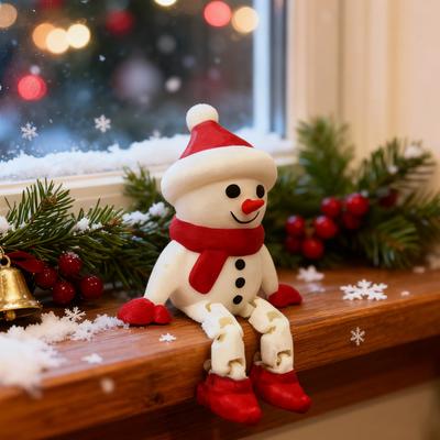3D-печатное украшение снеговик, рождественская фигурка снеговика с подвижными ногами, сидящий снеговик, игрушка для снятия стресса для стола, полки, праздничное украшение
