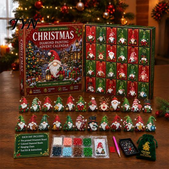Halloween Decoration Pendant Set Gnome Advent Calendar, Christmas DIY Faux Diamond Art Calendar 31 Days Craft Kit, Handmade Hanging Ornaments