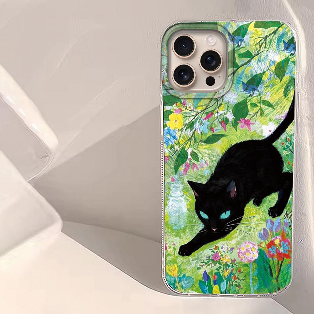 Retro Lucky Cute Cat Flower Girls Phone Case for Iphone 16 15 14 7 8 Plus 13 11 12 Pro Max X XS XR SE 2022 2020 16e Back Cover