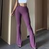 Women Flared Pants Elastic High Waist Solid Color Long Pants
