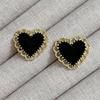 Geometry Black Heart Stud Earring for Women French Elegant Sweet Ear Wedding Party Jewelry Accessory