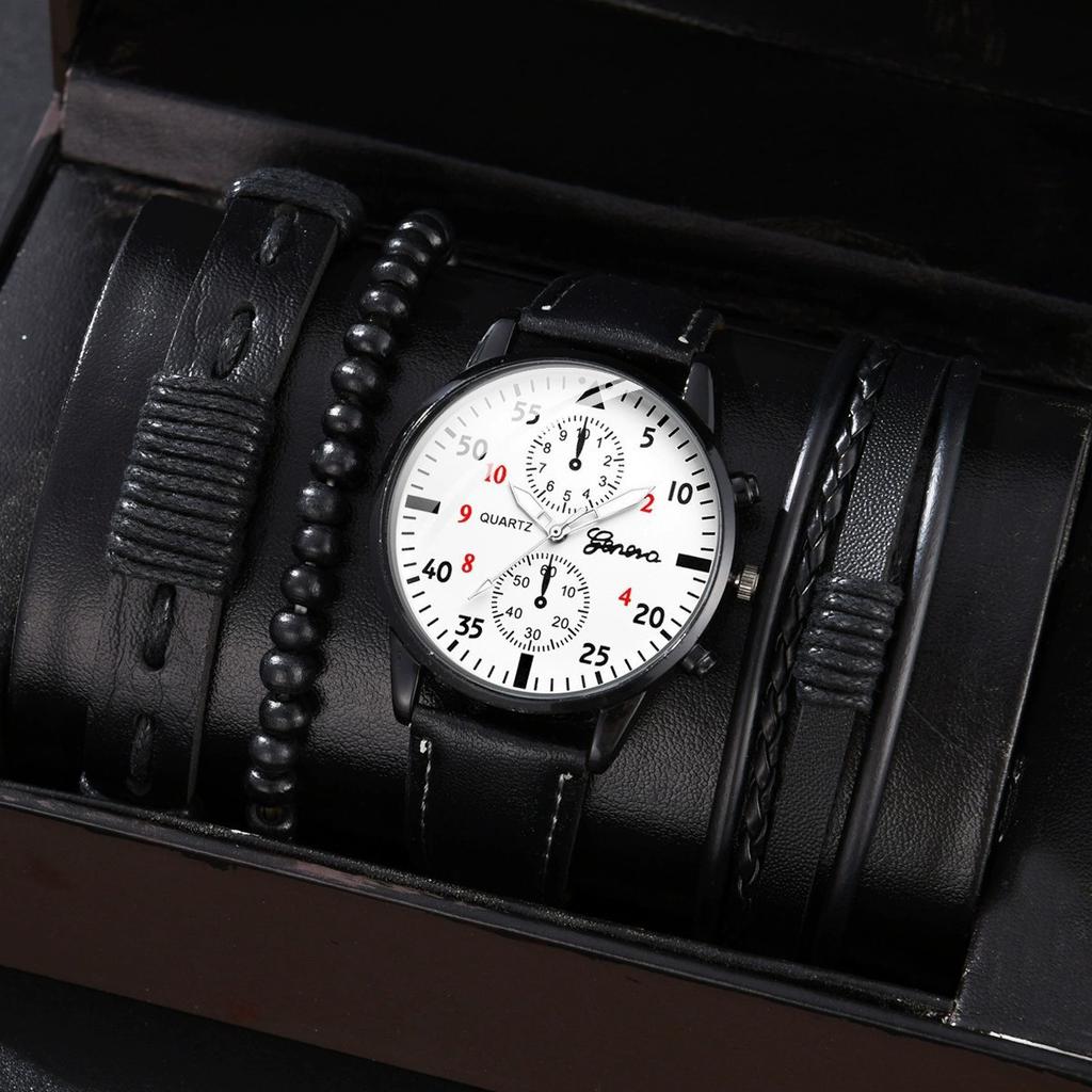 4pcs Men Watches Bracelet Set Luxury Fashion Design Man's Quartz Wristwatch Best Male Gift Clock