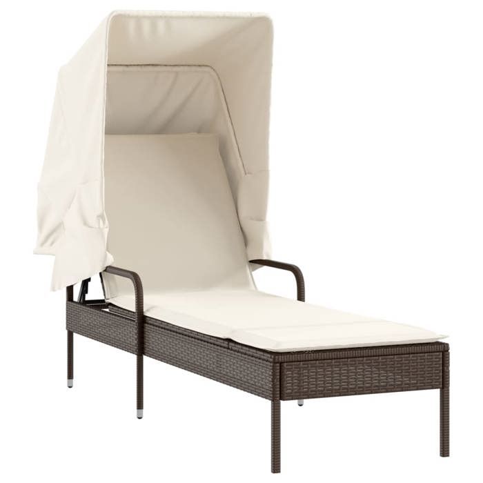 VidaXL Chaises longues lot de 2 et auvents et table marron poly rotin, lit de bronzage, chaise longue inclinable, lit de 3261570