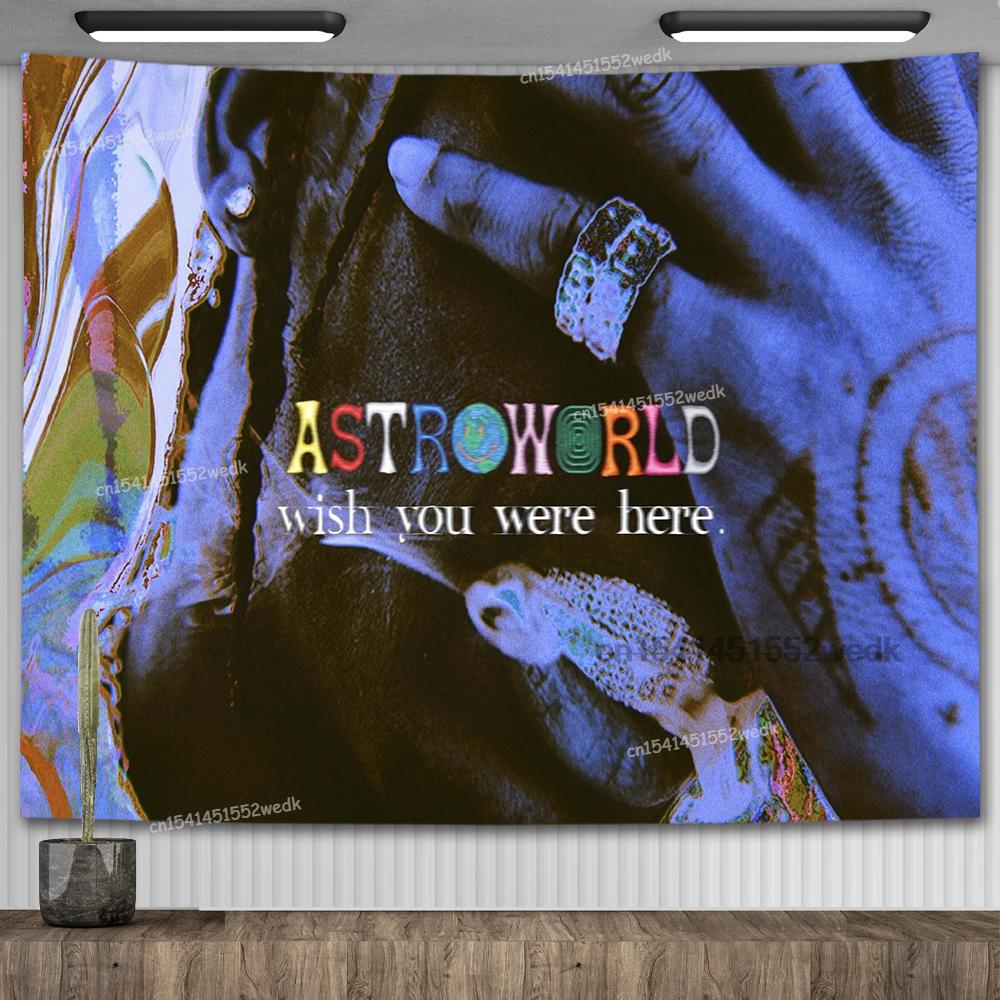 Плакат альбома Travis Scott Astroworld Психоделический хиппи Звездное небо Гобелен Эстетический гобелен Настенный декор для комнаты подростка