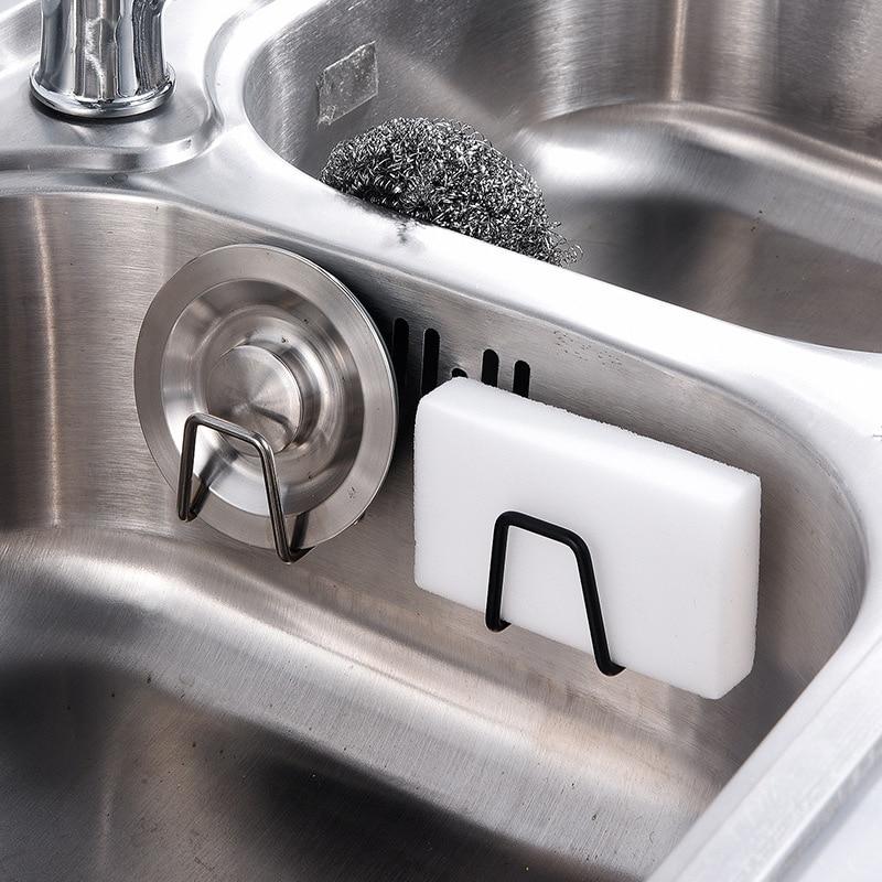 Stainless Steel Sponge Holder Rack Shelf Adhesive Kitchen Sink Organizer Bathroom Kitchen Dishcloth Holder For Towel Rag Hanger