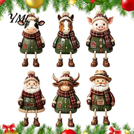 Decorative Fireplace Mantel Figures Christmas Shelf Sitter Figurines, Retro Farm Animal Hanging Leg Decor, Farmhouse Style Holiday Decor Ornaments for