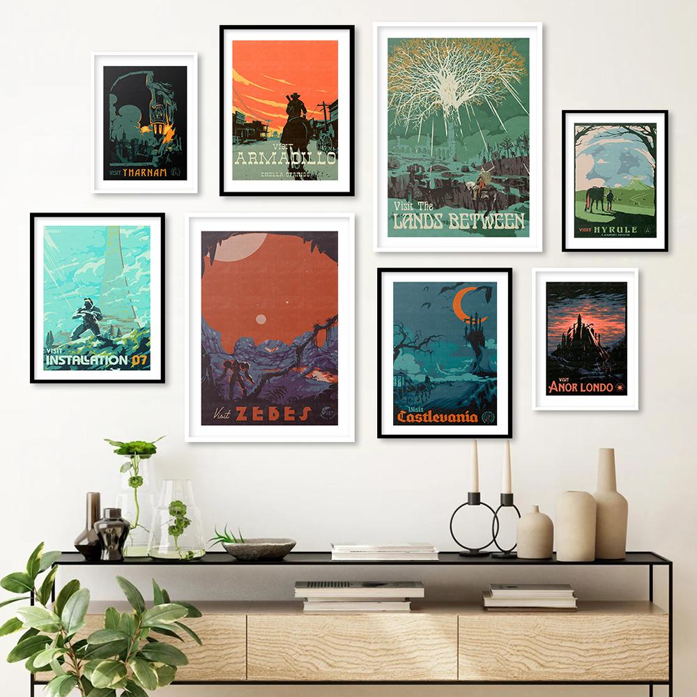 Картина на холсте, скандинавские винтажные дорожные постеры и принты Zelda, видеоигры, пейзажное искусство, настенные панно для гостиной, домашний декор