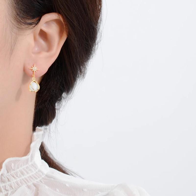 Роскошные серьги для женщин из серебра S925 с иглой, камнем «кошачий глаз» в форме звезды и бриллиантами