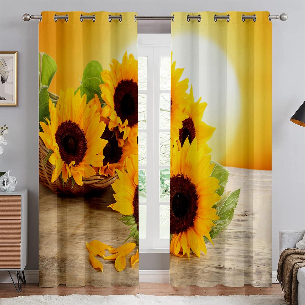 Красочные цветочные шторы, 3D-печать Sunflower Sunshine, детская комната, гостиная, украшение для кабинета, карман для штанги, 2 шт.