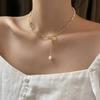 Double Layer Stacked Retro Coin Tassel Clavicle Chain Cold Style Internet Celebrity Choker Niche Design Pearl Splicing Necklace