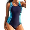 CHARMLEAKS Women's Pro One Piece Athletic Bathing Suit Crew Neck Color Block Swimsuit