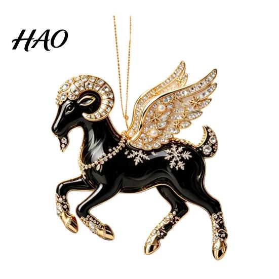 Festive Party Supplies for Christmas Black Goat Tree Hanging Ornament, 2D Acrylic Winter Wonderland Favors Pendant, Decorative Car Accessory