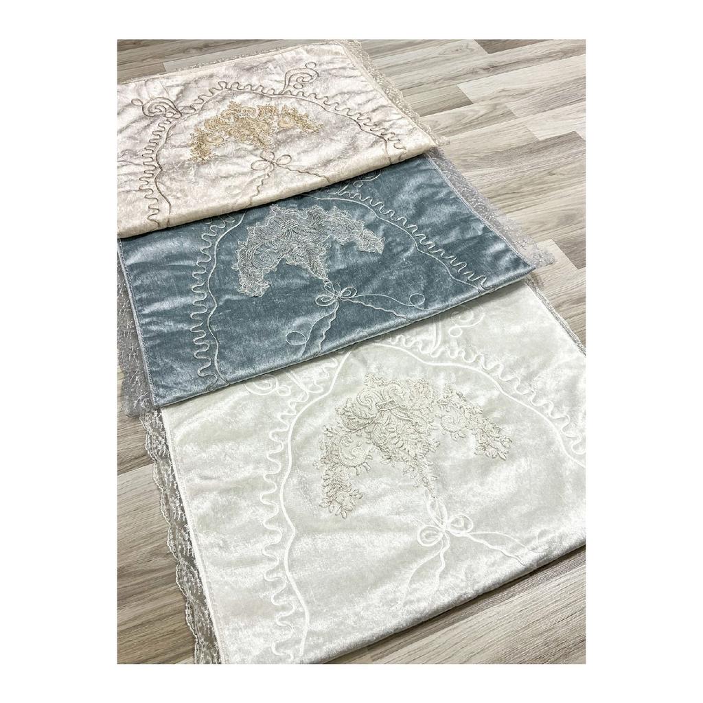 3 Pcs French Laced Embroidered Velvet Dowry Bridal Set Prayer Mat