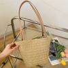 Large Capacity Straw Bucket Bag Solid Color Shoulder Bag Fashion Summer Beach Tote  Girls