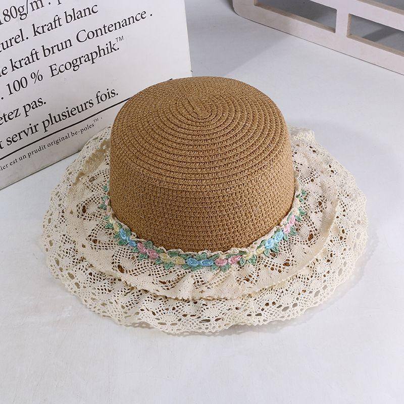Summer Seaside Straw Hat Tourist Vacation Lace Lace Sunshade Hat Cycling Beach Sunscreen and UV Protection Sun Hat