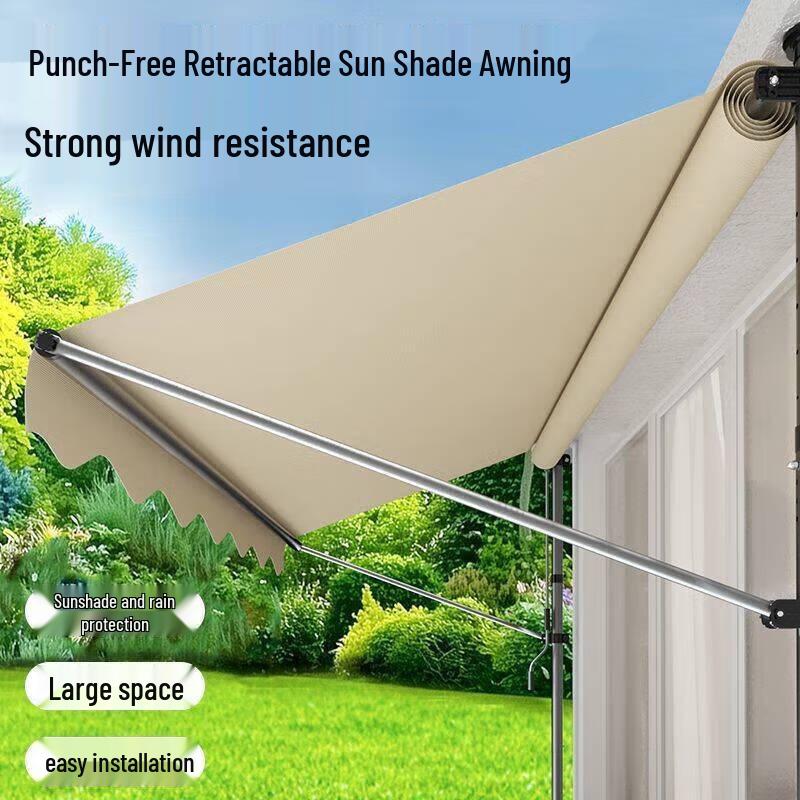 Greenseek Punch-Free Hand-Crank Folding Shop Awning