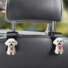 Cute white Pomeranian car hook, 2D acrylic dog hidden organizer, backrest clip. Multi-function for cars, SUVs, no-drill install.