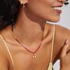 Boho Beaded Initial Necklace for Women, 14K Gold Plated Letter Pendant Rainbow Gemstone Choker Colorful Summer Beach Jewelry