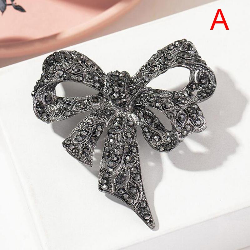 Retro Black Pearl Flower Bow Shape Brooch Scarf Pin Jewelry Accessories
