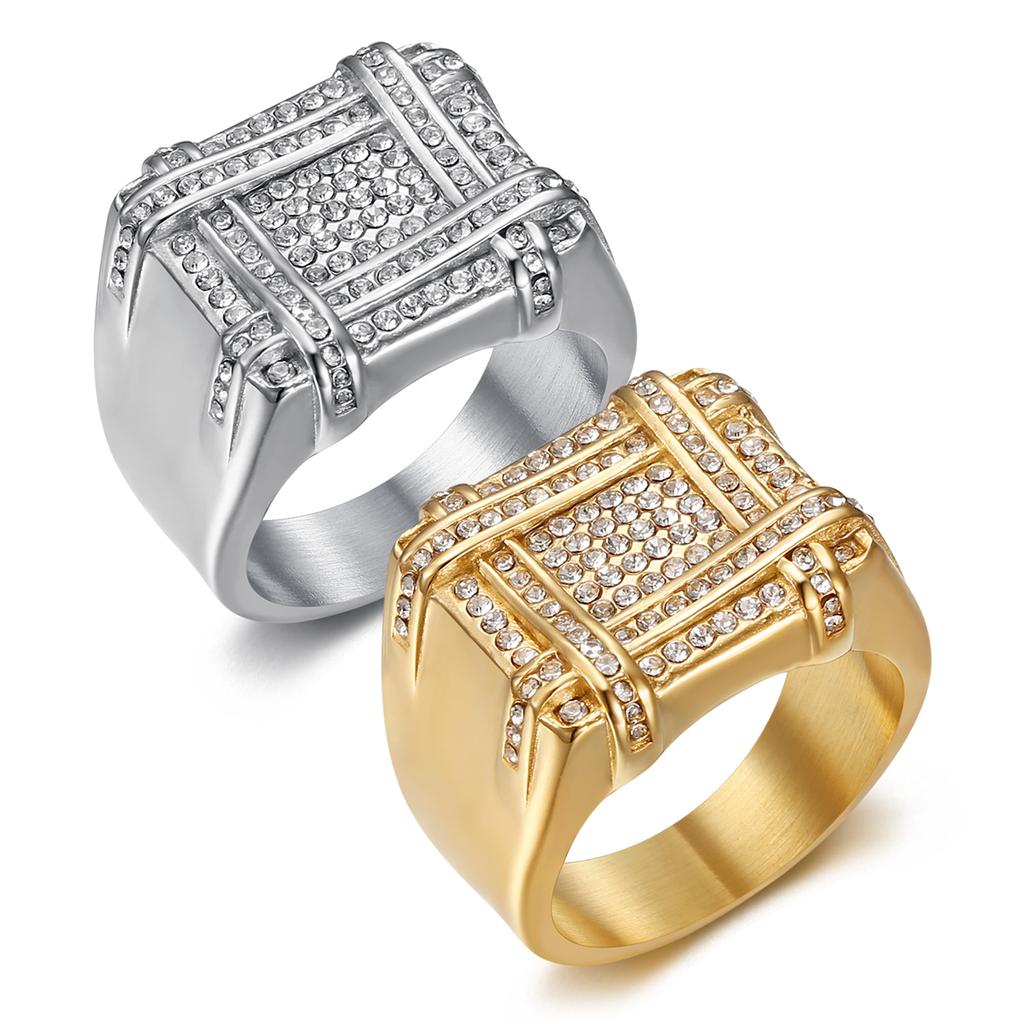 Ring New Hip-hop Jewelry Gold-plated Diamond Luxury Square Men's Ring