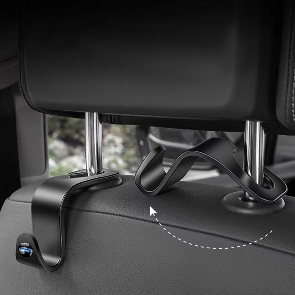UENT8 2pcs ABS Car Seat Back Hooks Holders Storage Hanger Accessories For Ford Fiesta Mustang ST Fusion Explorer Escape Taurus Shelby