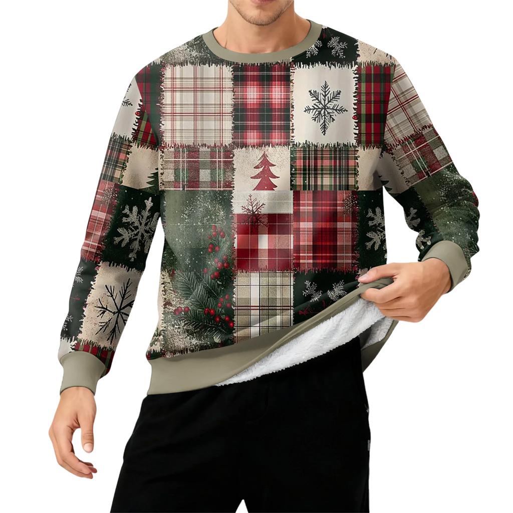 Мужской свитшот с круглым вырезом, на флисовой подкладке, плотный, однотонный